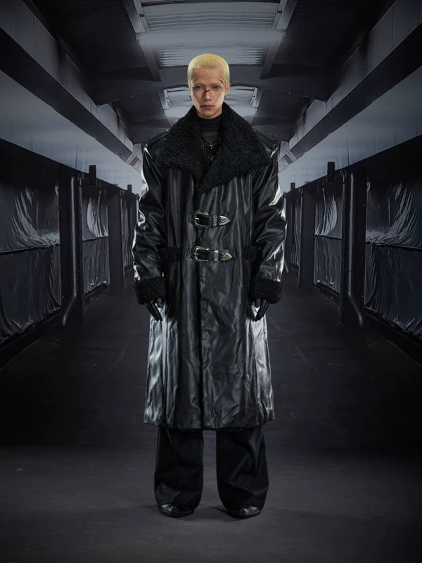 ,5973163237945,5973163237946,5973163237947, Shearling Lined Leather Trench Coat with Buckles