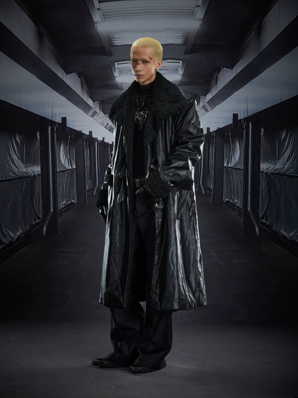 Shearling Lined Leather Trench Coat with Buckles 2