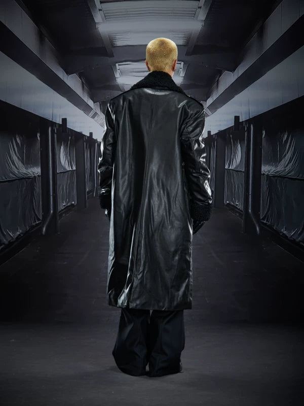 Shearling Lined Leather Trench Coat with Buckles 3