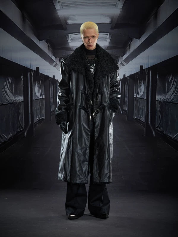 Shearling Lined Leather Trench Coat with Buckles 5