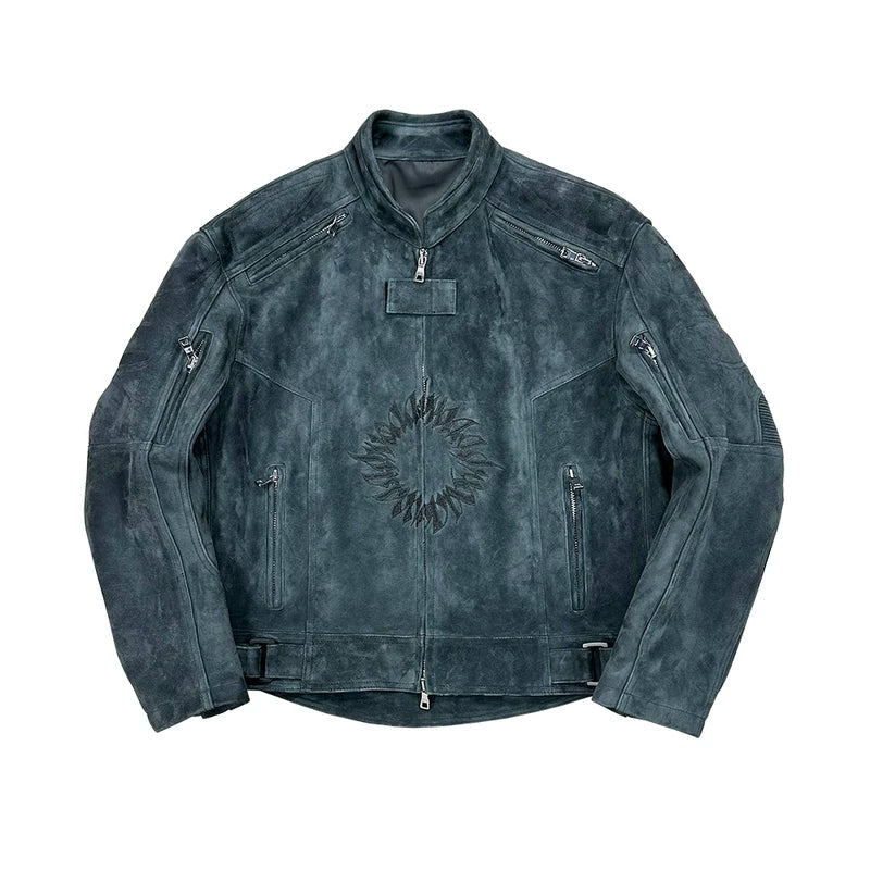 Sheepskin Embroidered Biker Motorcycle Jacket 1