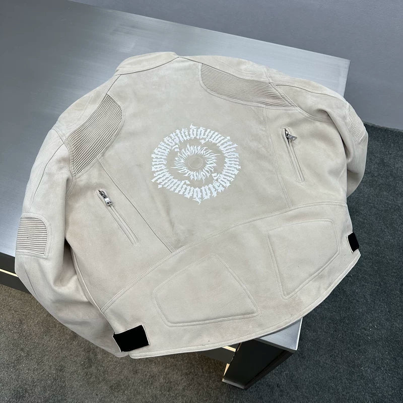 Sheepskin Embroidered Biker Motorcycle Jacket 4