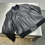 Sheepskin Leather Bomber Baseball Jacket 2