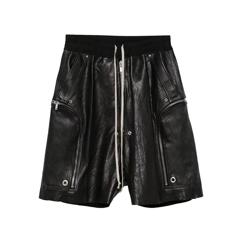 Sheepskin Leather Cargo Shorts with Drawstring 1