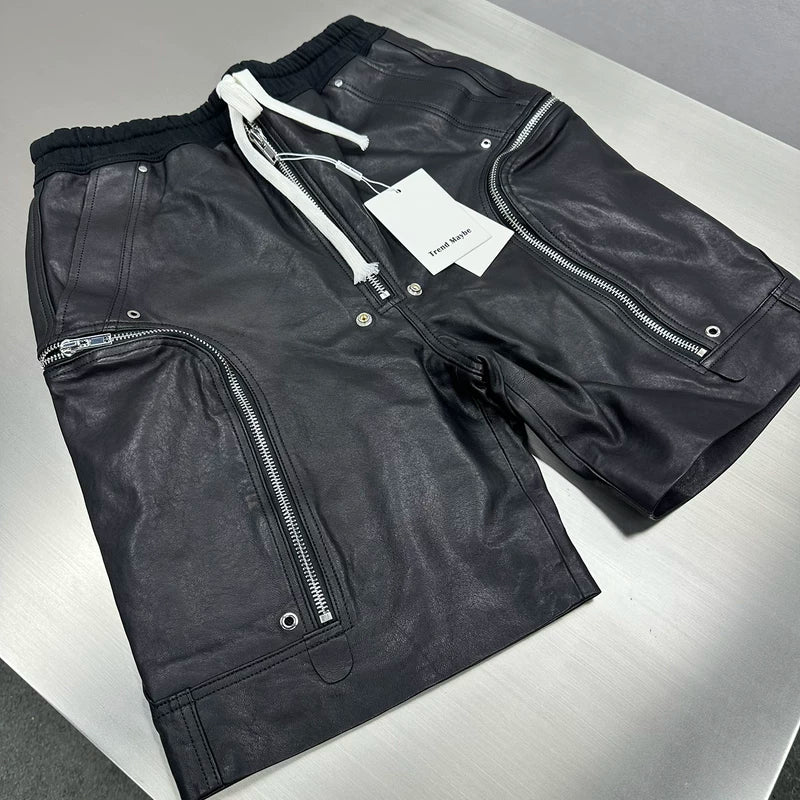 Sheepskin Leather Cargo Shorts with Drawstring 2