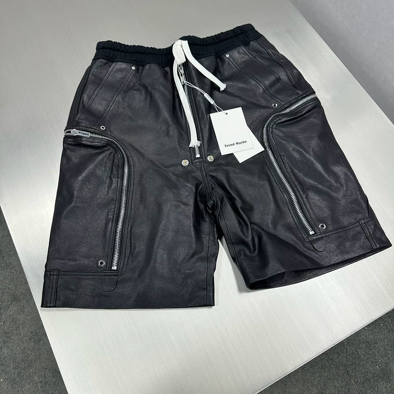Sheepskin Leather Cargo Shorts with Drawstring 3