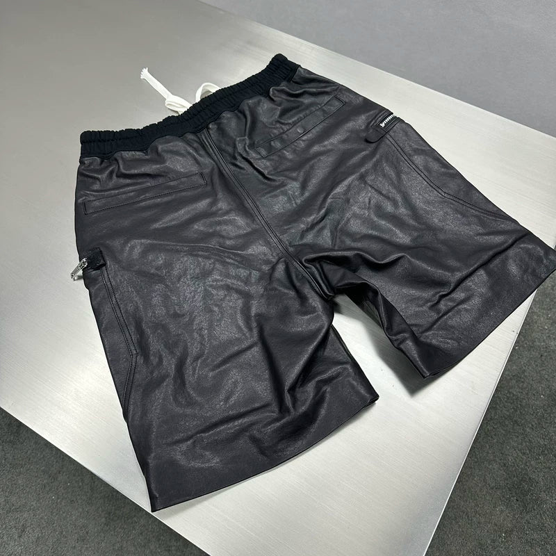 Sheepskin Leather Cargo Shorts with Drawstring 4