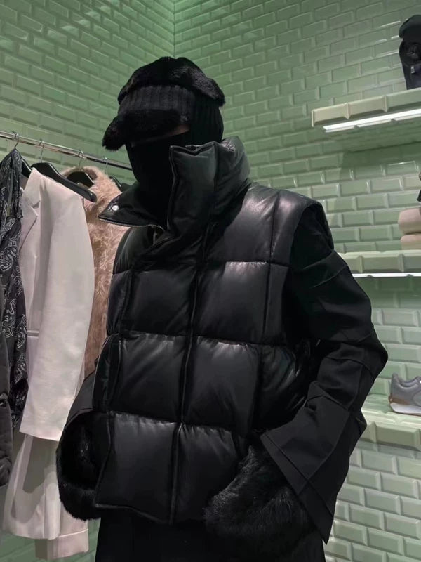 Sheepskin Leather Down Puffer Vest 2