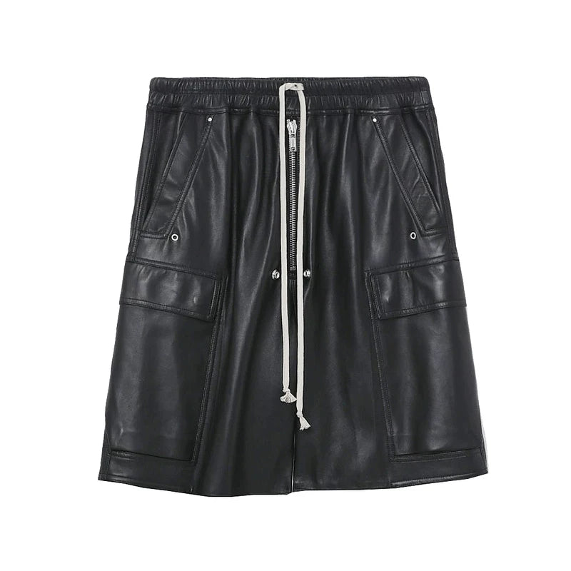 Sheepskin Leather Wide-Leg Cargo Shorts 1