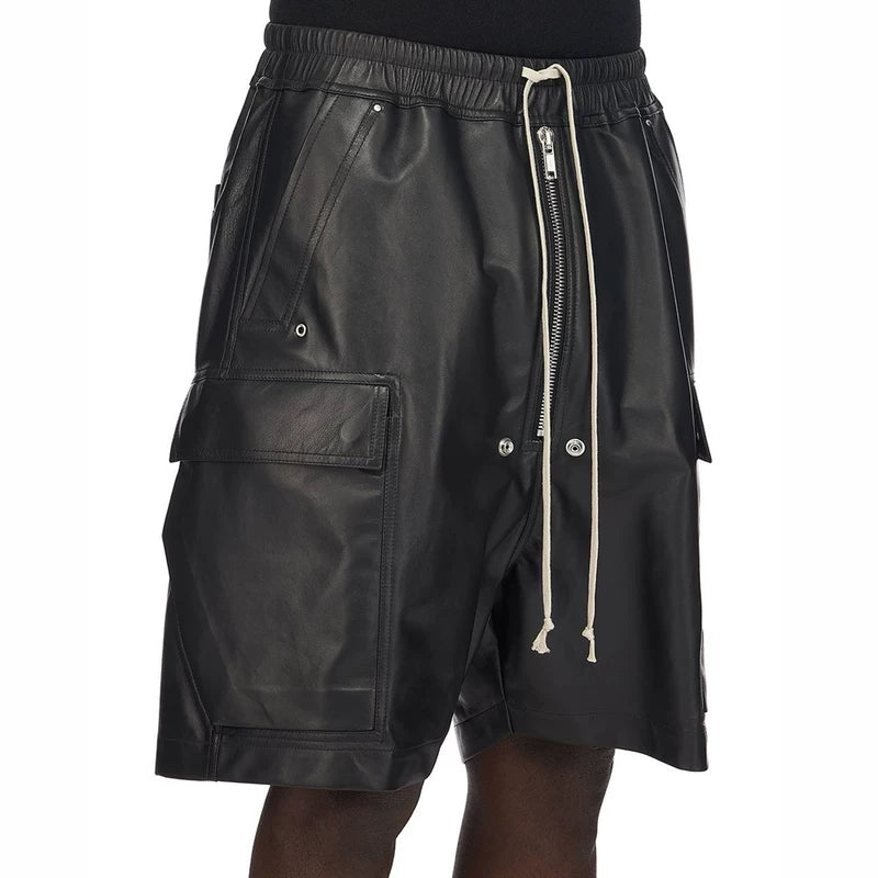 Sheepskin Leather Wide-Leg Cargo Shorts 2
