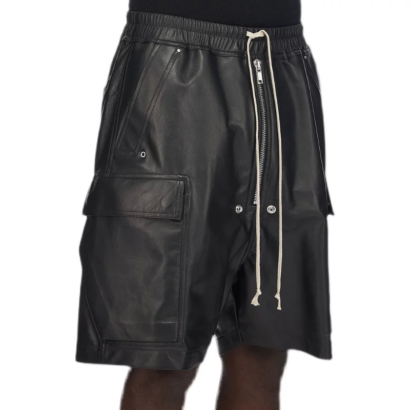 Sheepskin Leather Wide-Leg Cargo Shorts 3