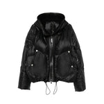 Sheepskin Nylon Patchwork Hooded Down Jacket 1