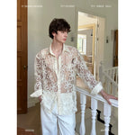 Sheer Floral Embroidered Collared Shirt 1