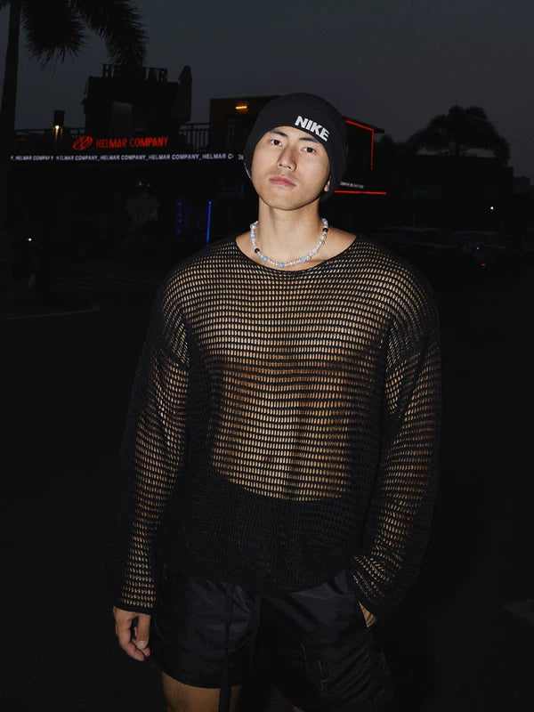 Sheer Hollow-Out Knit Sweater 1