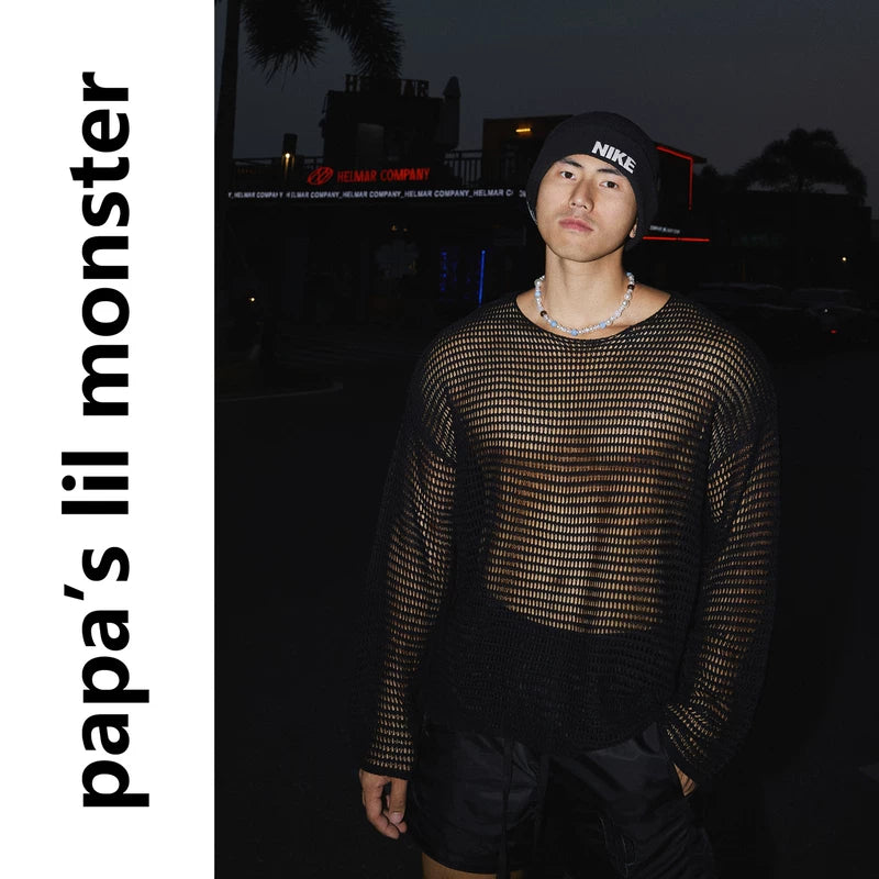 6218477047805,6218477047806,6218477047807, Sheer Hollow-Out Knit Sweater