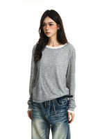 Sheer Knit Faux Two-Piece Long-Sleeve T-Shirt 2