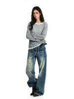 Sheer Knit Faux Two-Piece Long-Sleeve T-Shirt 5