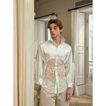 Sheer Lace Back Long Sleeve Shirt 4