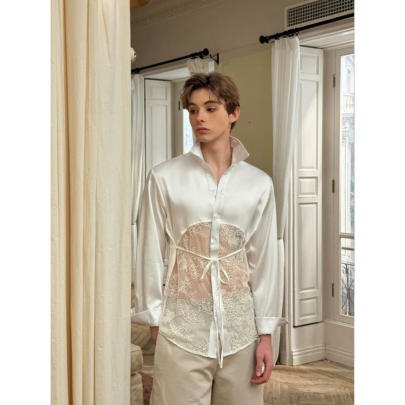 Sheer Lace Back Long Sleeve Shirt 4
