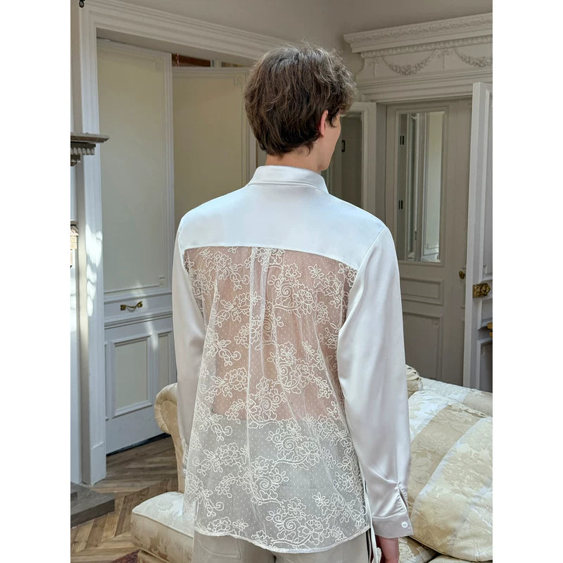 Sheer Lace Back Long Sleeve Shirt 5