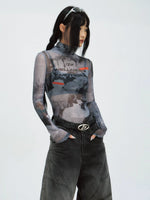 Sheer Mesh Graphic Long Sleeve T-Shirt 2