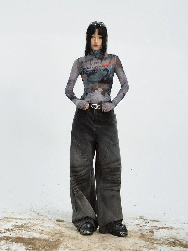 Sheer Mesh Graphic Long Sleeve T-Shirt 5