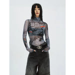 5601491259271,5601491259272, Sheer Mesh Graphic Long Sleeve T-Shirt