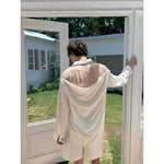 Sheer Pearl-Embellished Satin Long-Sleeve Shirt 2