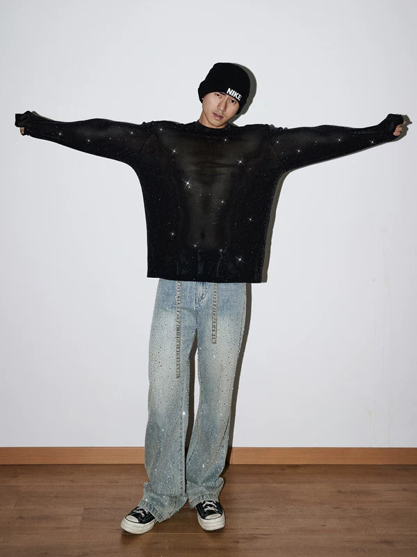 Sheer Sequined Long-Sleeve T-Shirt 2