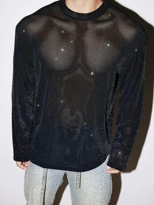 Sheer Sequined Long-Sleeve T-Shirt 3