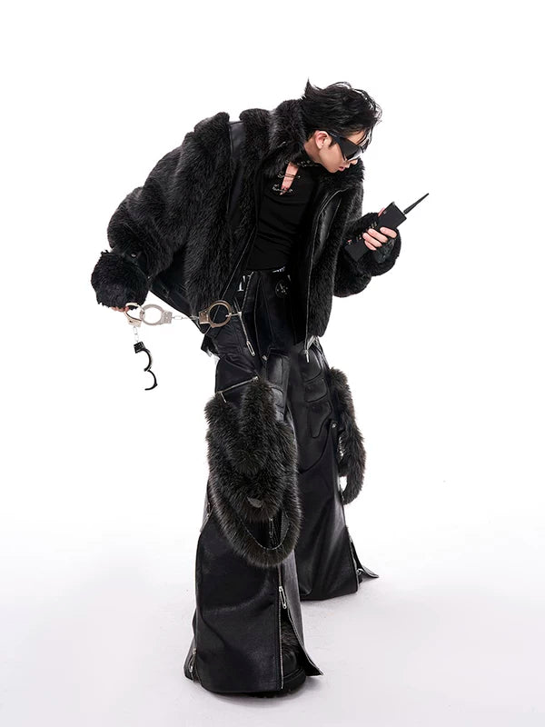 Short Faux Fur Leather Jacket 3