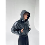 Short Fitted Hooded Leather Jacket 2