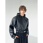 Short Fitted Hooded Leather Jacket 3