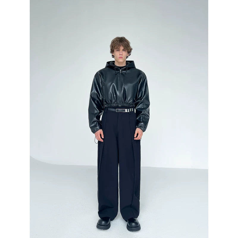 Short Fitted Hooded Leather Jacket 5