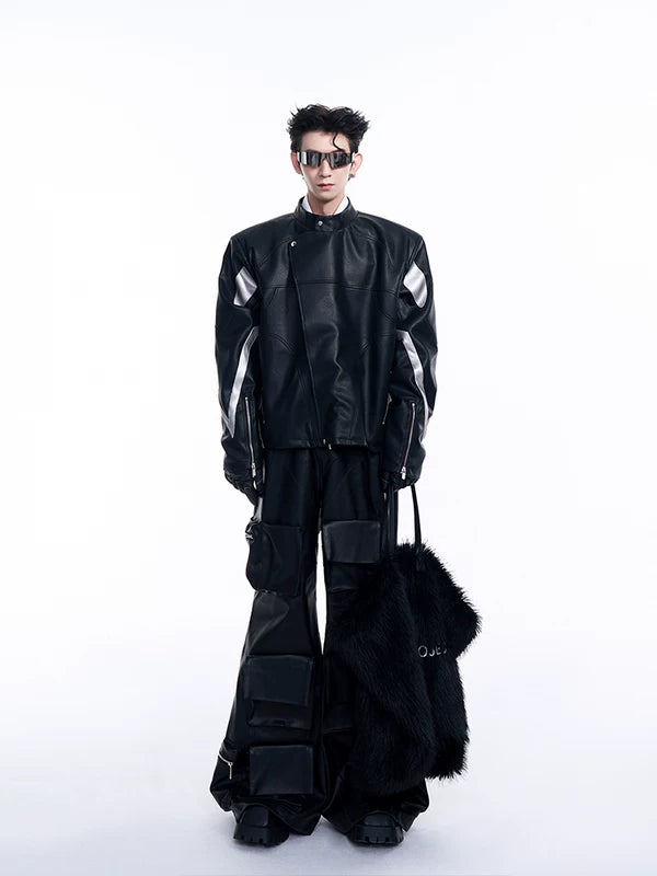 Short Leather Jacket With Asymmetrical Placket 2