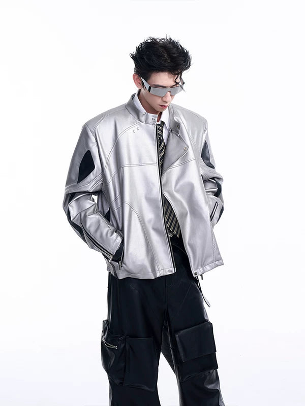 Short Leather Jacket With Asymmetrical Placket 3