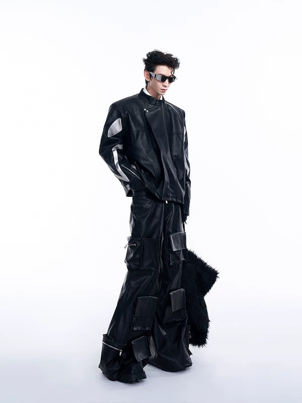 Short Leather Jacket With Asymmetrical Placket 4