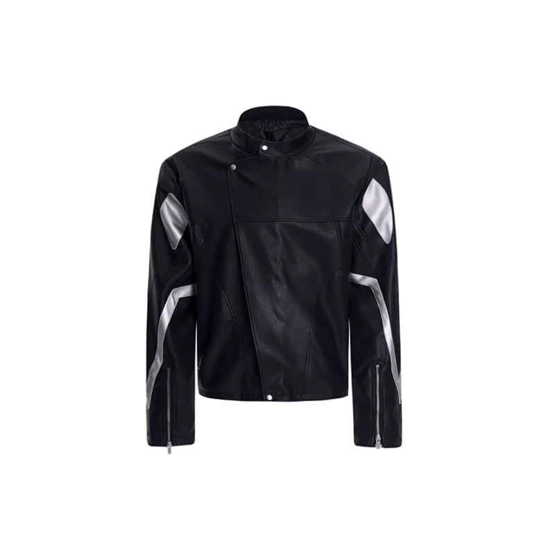 5687302482426,5687302482427,5687302482428, Short Leather Jacket With Asymmetrical Placket