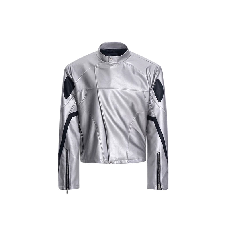 5687302482429,5687302482430,5687302482431, Short Leather Jacket With Asymmetrical Placket