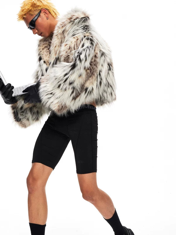 Short Leopard Print Faux Fur Coat 3