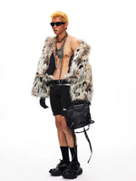 6021049509433, Short Leopard Print Faux Fur Coat