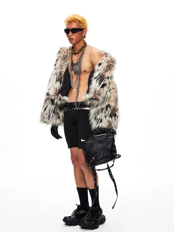6021049509433, Short Leopard Print Faux Fur Coat
