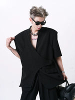 Short-Sleeve Collarless Padded Shoulder Suit Set 4