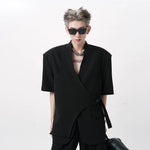 5212629407968,5212629407972,5212629407976,5212629407980, Short-Sleeve Collarless Padded Shoulder Suit Set