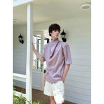 Short Sleeve Double-Breasted Stand Collar Shirt 2
