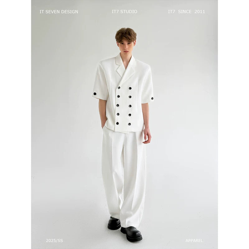 Short-Sleeve Double-Breasted Suit Jacket and Pants 1