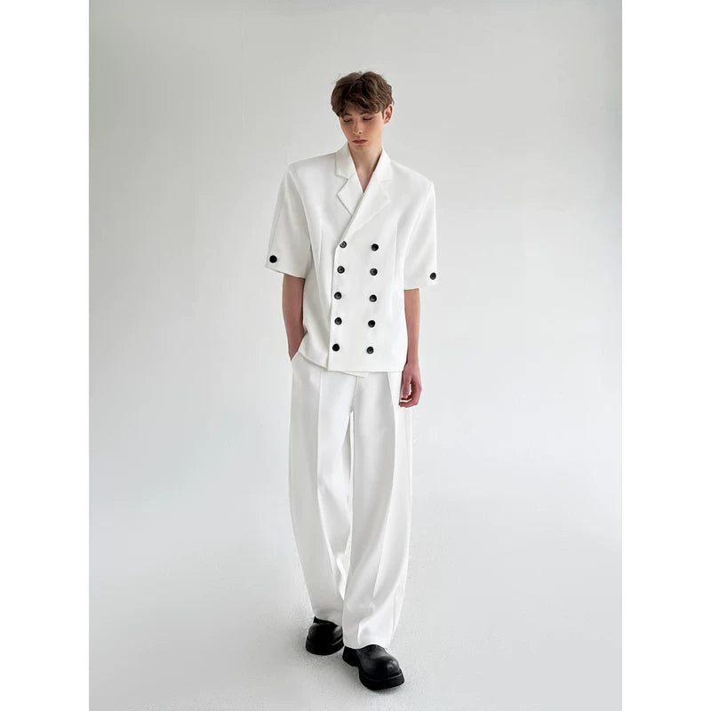 Short-Sleeve Double-Breasted Suit Jacket and Pants 3