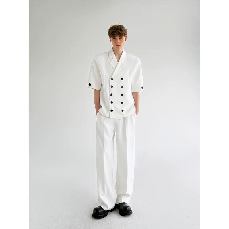 Short-Sleeve Double-Breasted Suit Jacket and Pants 4