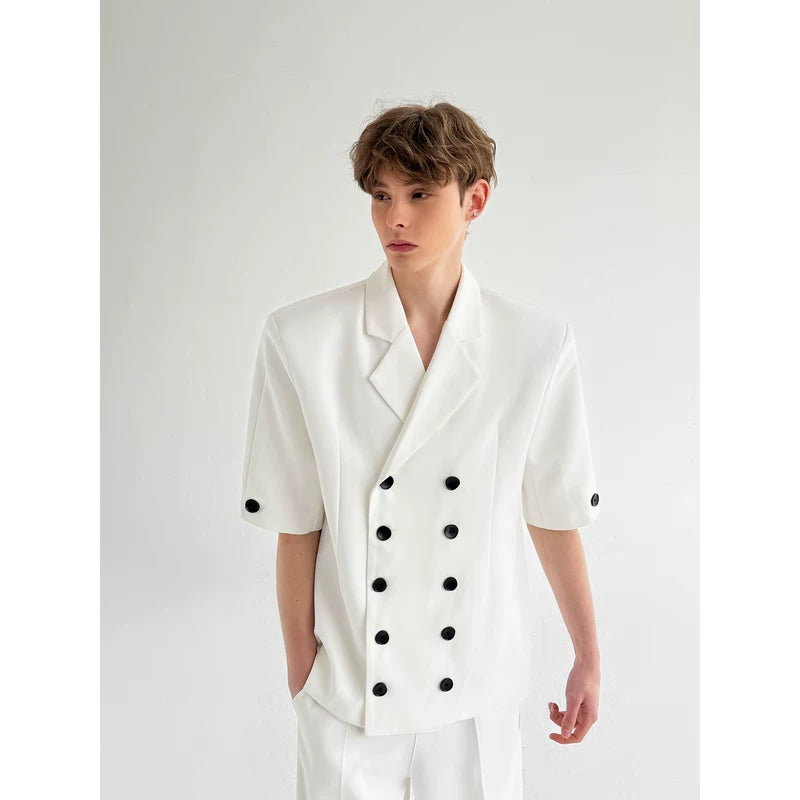 Short-Sleeve Double-Breasted Suit Jacket and Pants 5