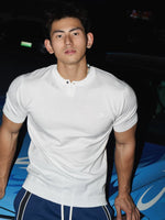Short-Sleeve Henley Knit Sweater 1